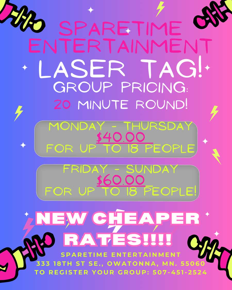 Sparetime laser tag rates summer 2024