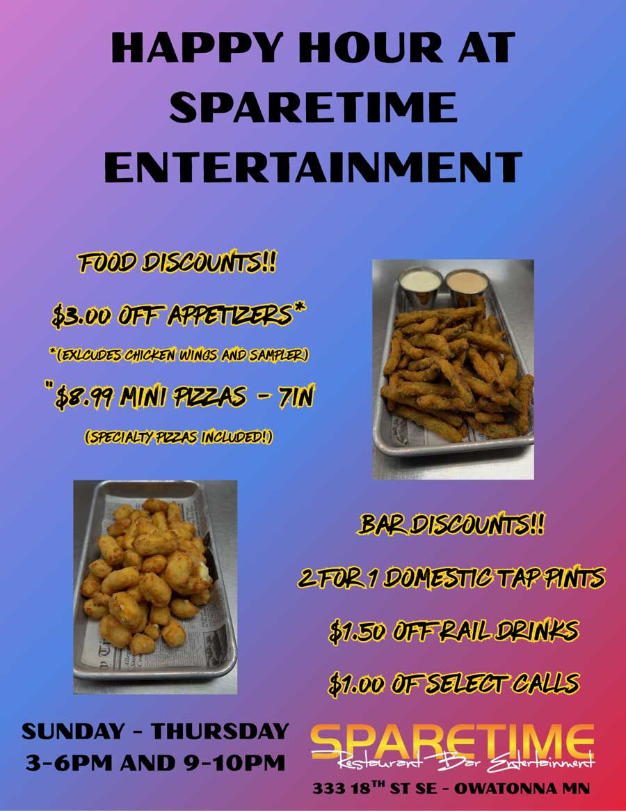 2025 Sparetime Happy Hour specials